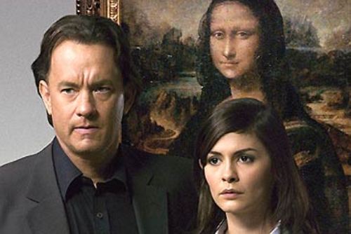 da vinci code. tom hanks and tautou with the mona lisa